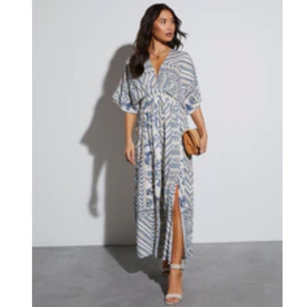 Vici Navy and Cream Patterned Maxi Dress